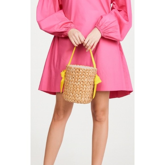 Pamela Munson Handbags - Pamela Munson Petite Isla Bahia Basket Bag Yellow Ribbon Bucket Woven Straw